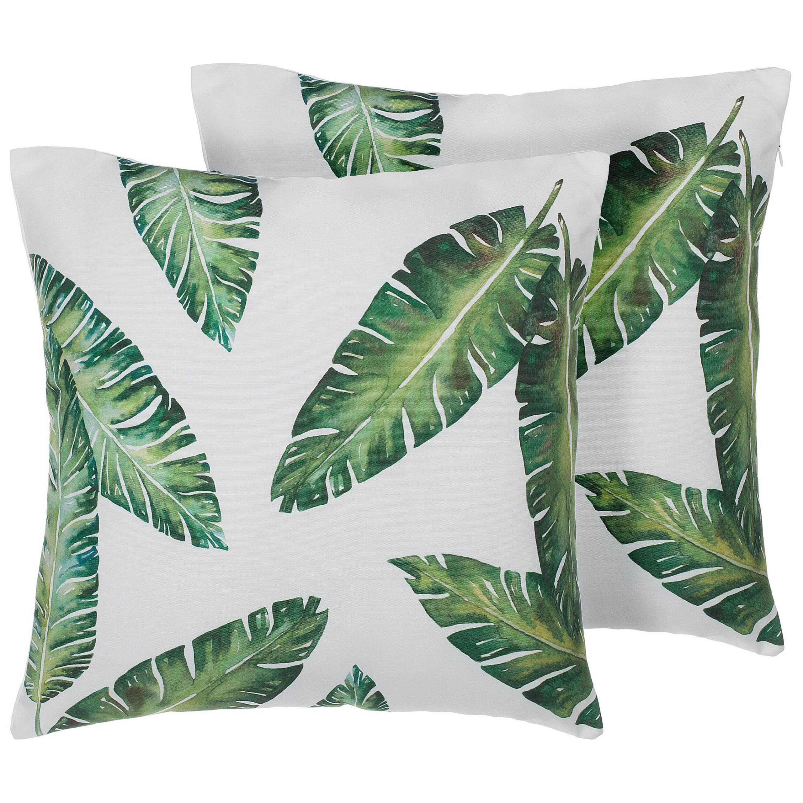 Set med 2 prydnadskuddar DIANELLA 45 x 45 cm Mörkgrön Växtmotiv