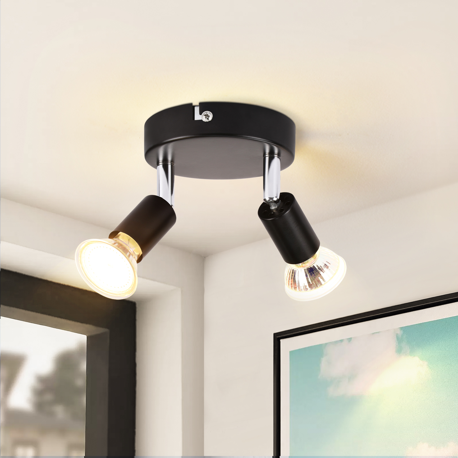 NETTLIFE svart LED-takspotlight med 2 justerbara ljuskällor 350° GU10 för industriellt bruk