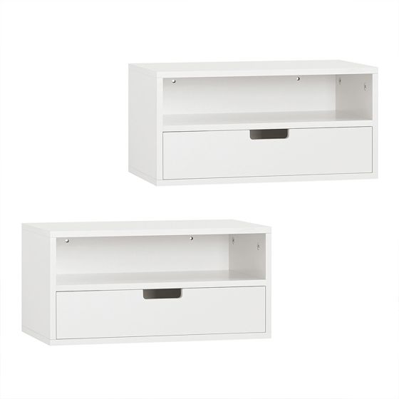 Nattduksbord med öppen hylla och låda, vit, 45.0x25.0x22.0 cm, NKD03-WX2