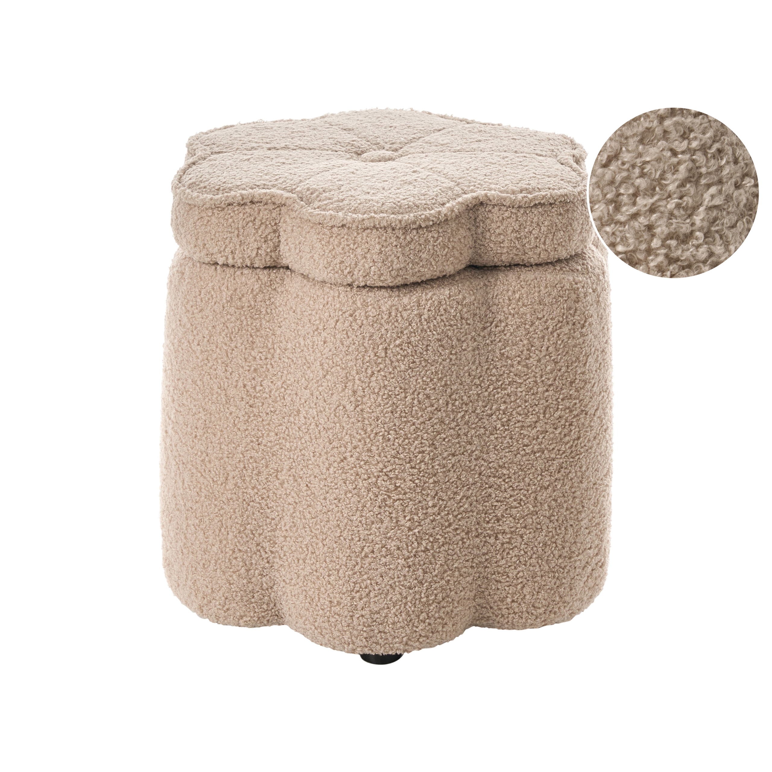 Barnpuff med förvaring FLOWER Blomma Bouclé Beige