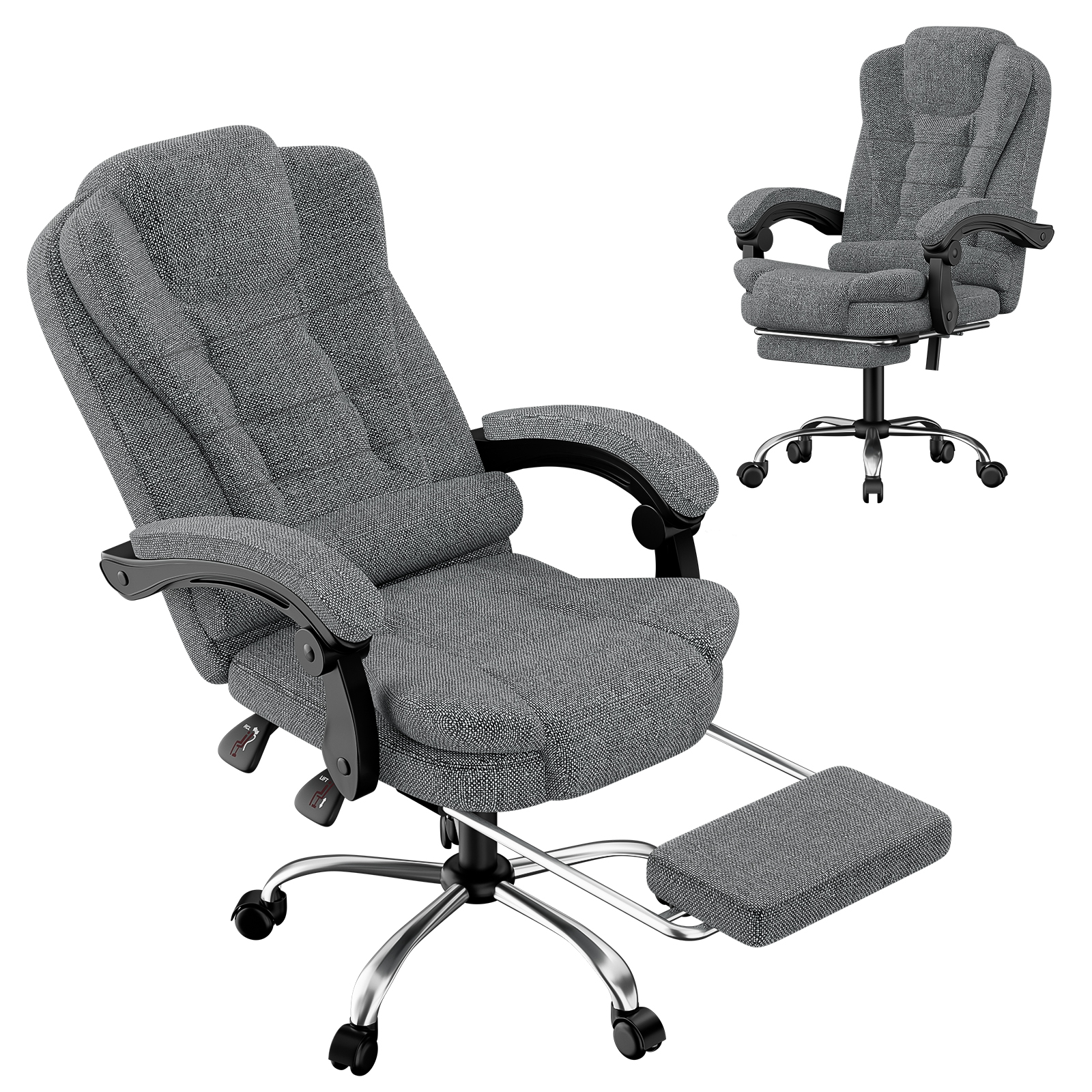 kontorsstol fotstöd ergonomisk lutbar rygg 90-130° höjdjusterbar 10 cm hem kontor tyg