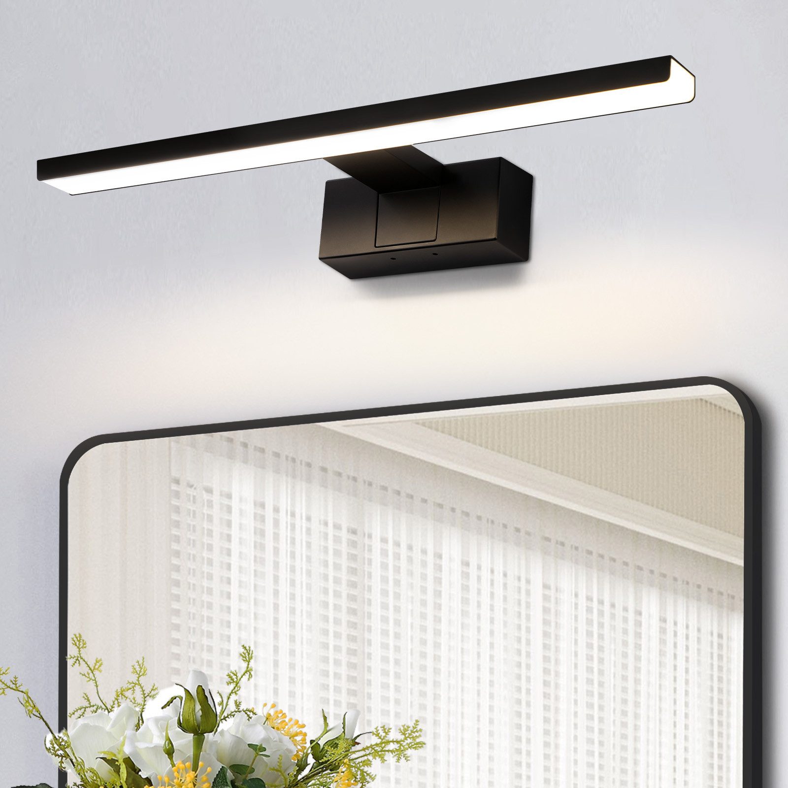 NETTLIFE LED-vägglampa för badrum, spegellampa, modern svart, IP44, 4000K neutralvitt ljus, 6W, 30x5,1x12,8 cm