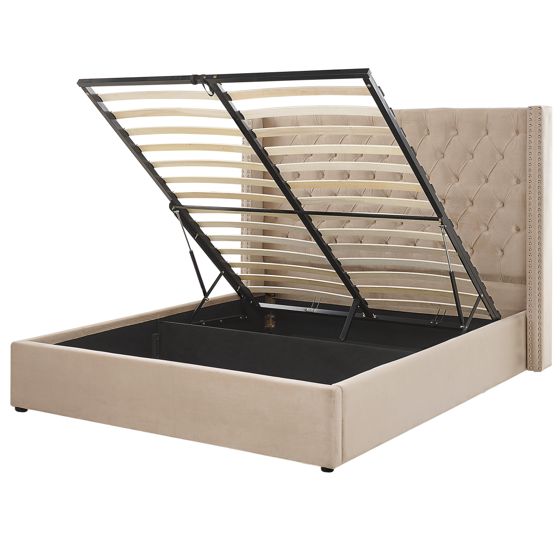 Säng med förvaring LUBBON Sammet Beige 160 x 200 cm