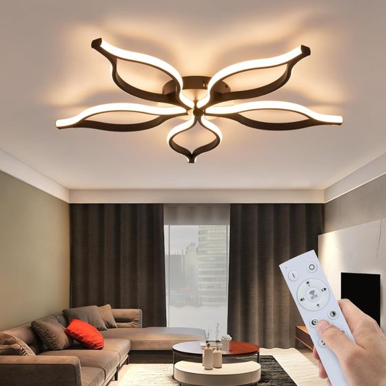 NETTLIFE Taklampa LED 80cm 75W Svart Modern, Dimbar 3000-6500K med Fjärrkontroll, Nattljusfunktion, Designlampa för Sovrum