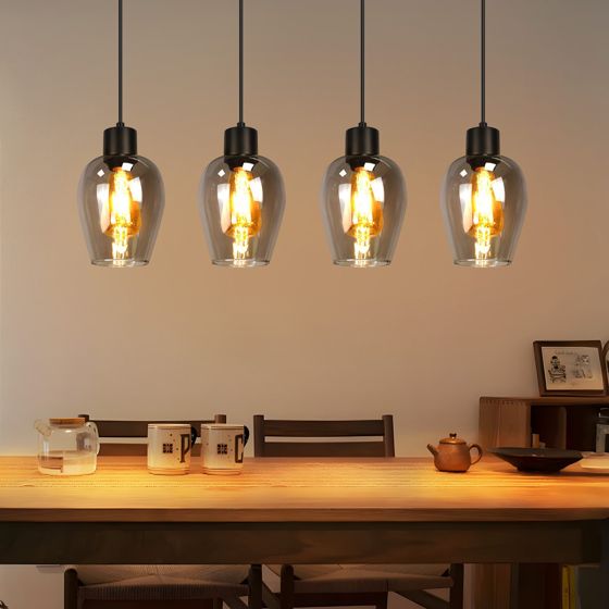 NETTLIFE Svart matbordslampa i rökfärgat vintageglas E27-lampa för kök eller sovrum utan ljuskälla