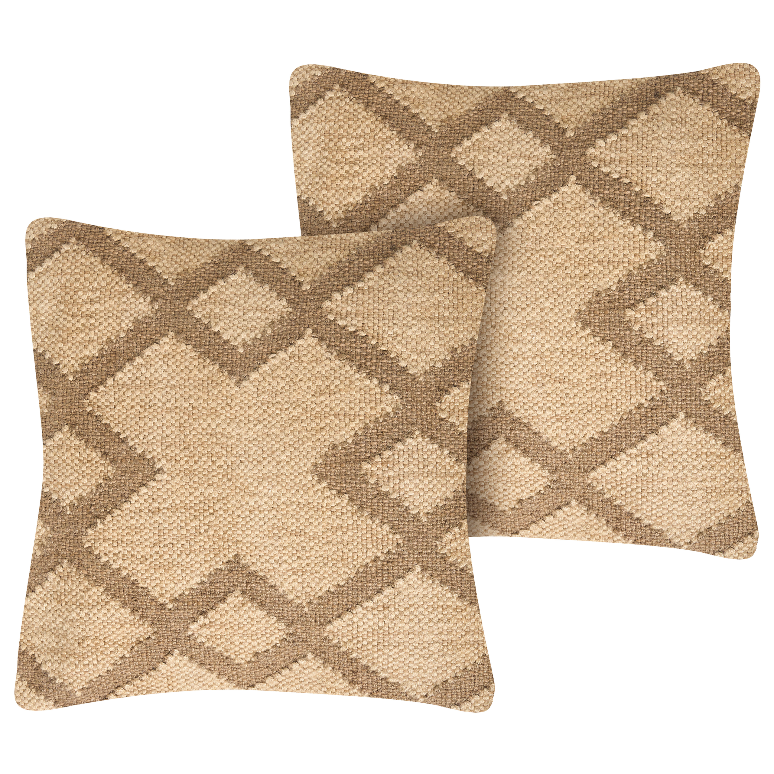 Set med 2 prydnadskuddar GOPI 45 x 45 cm Jute Beige Geometriskt tryck
