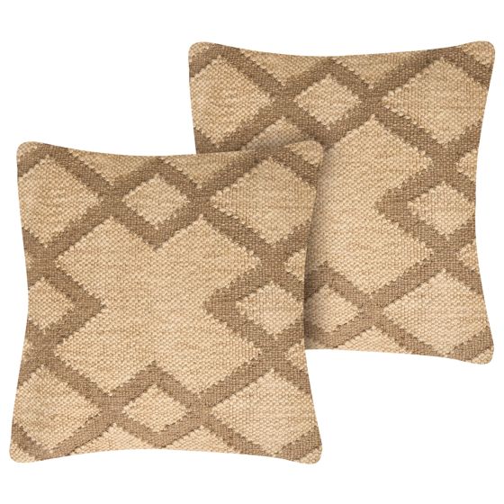 Set med 2 prydnadskuddar GOPI 45 x 45 cm Jute Beige Geometriskt tryck