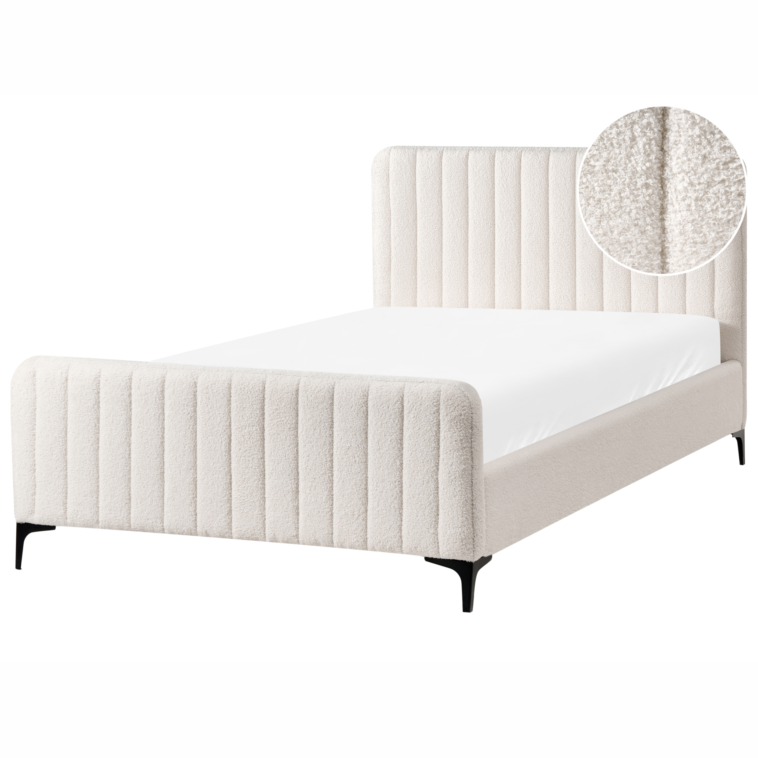 Säng med lamellram Bouclé LUNAN 120 x 200 cm Off-White