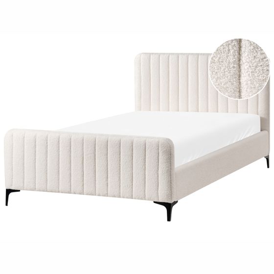 Säng med lamellram Bouclé LUNAN 120 x 200 cm Off-White