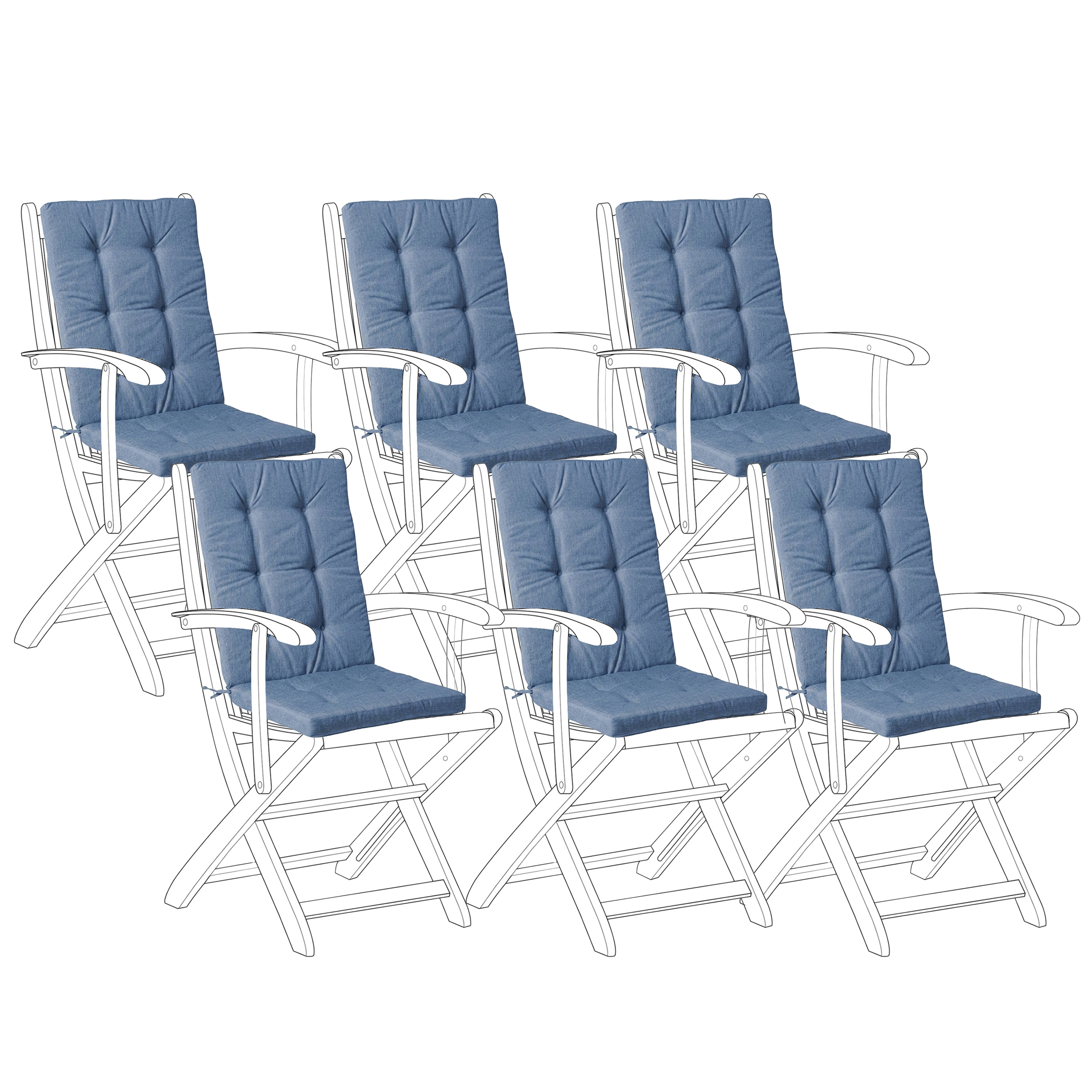 Set med 6 rygg-/sittdynor JAVA/AMANTEA PREMIUM 50 x 71 cm Blå