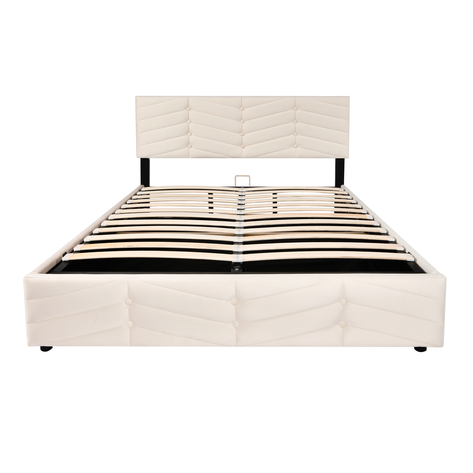 Klädd säng 140 x 190 cm, beige sammet, höjderjusterbart huvudända