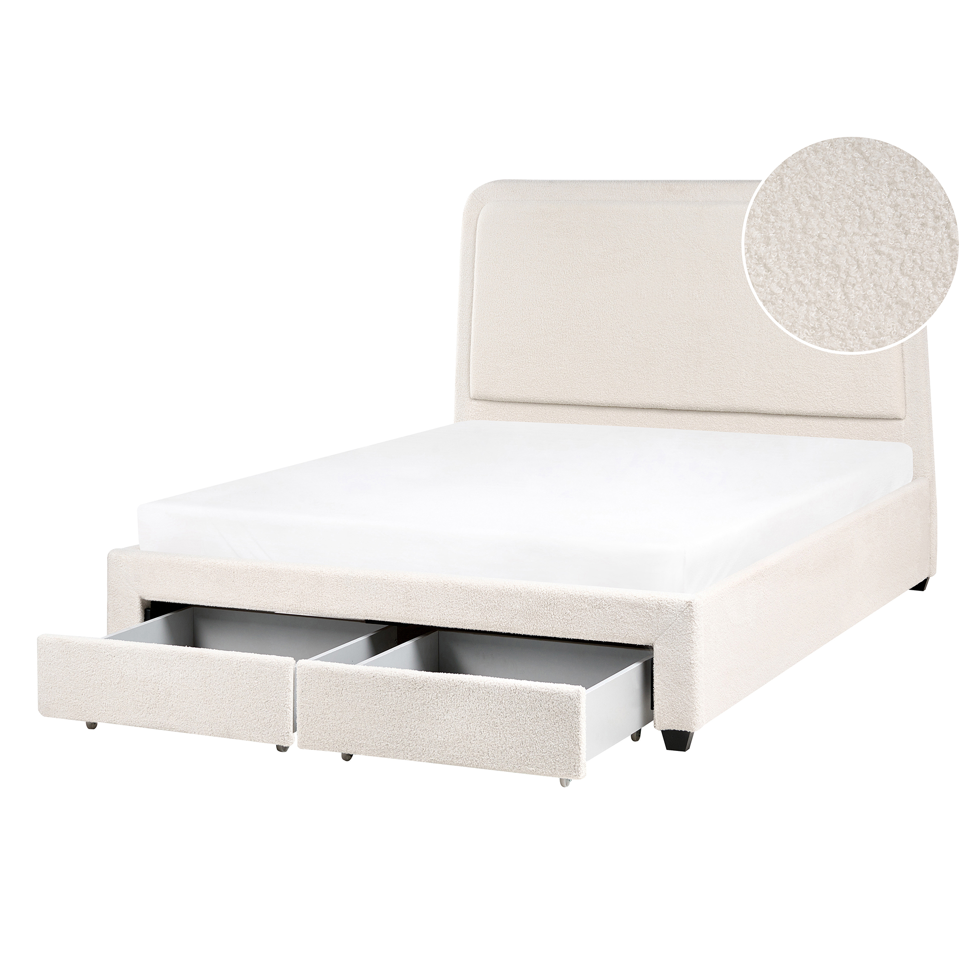 Säng med förvaringslådor SARDENT Bouclé Off-White 140 x 200 cm
