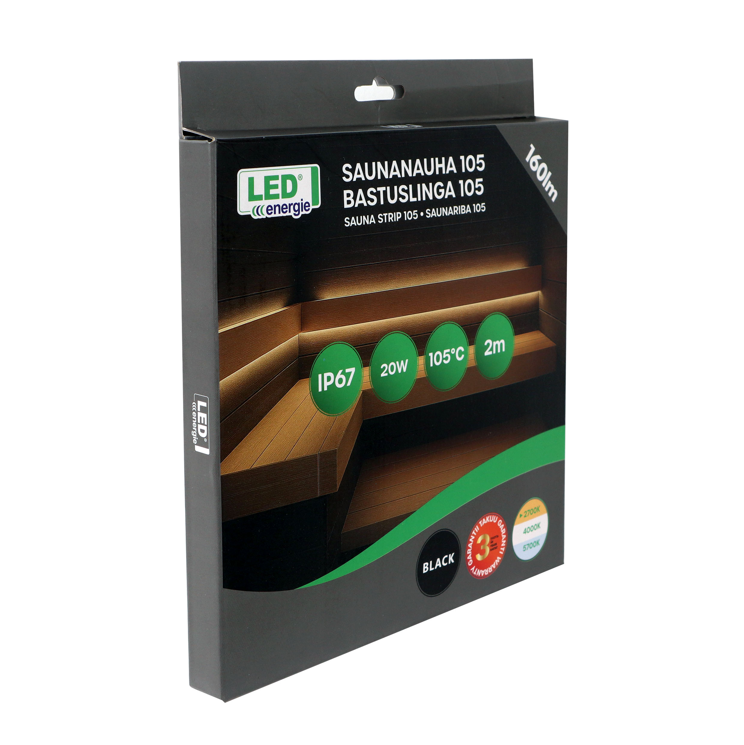 Led Energie Bastuljuslist 105 svart 2,0m 2700K 10W/m IP67 160lm