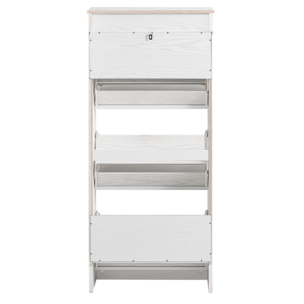 SoBuy Skoskåp, smalt med 3 klaffar – smal skoställ, justerbar skohylla för hall och entré, hallskåp med tippskydd, 53 x 118 x 24 cm, vit, vintage, träådringseffekt FSR94-WG