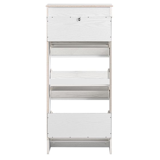 SoBuy Skoskåp, smalt med 3 klaffar – smal skoställ, justerbar skohylla för hall och entré, hallskåp med tippskydd, 53 x 118 x 24 cm, vit, vintage, träådringseffekt FSR94-WG