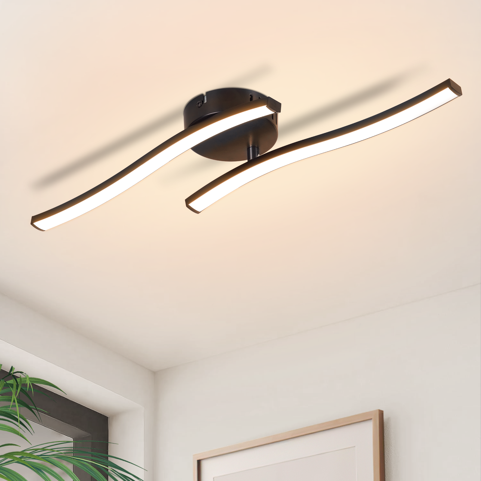 NETTLIFE LED-taklampa för vardagsrum, taklampa för sovrum, modern svart, 12 W, 3000 K, för inomhusbruk, varmvit