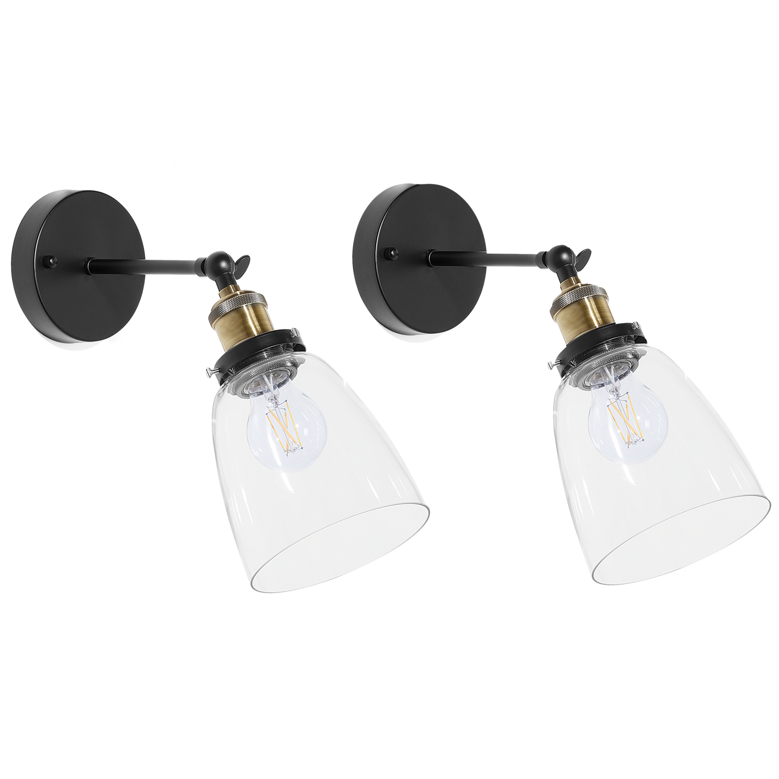 Set med 2 vägglampor LOVAT Justerbar Metall Transparent Svart