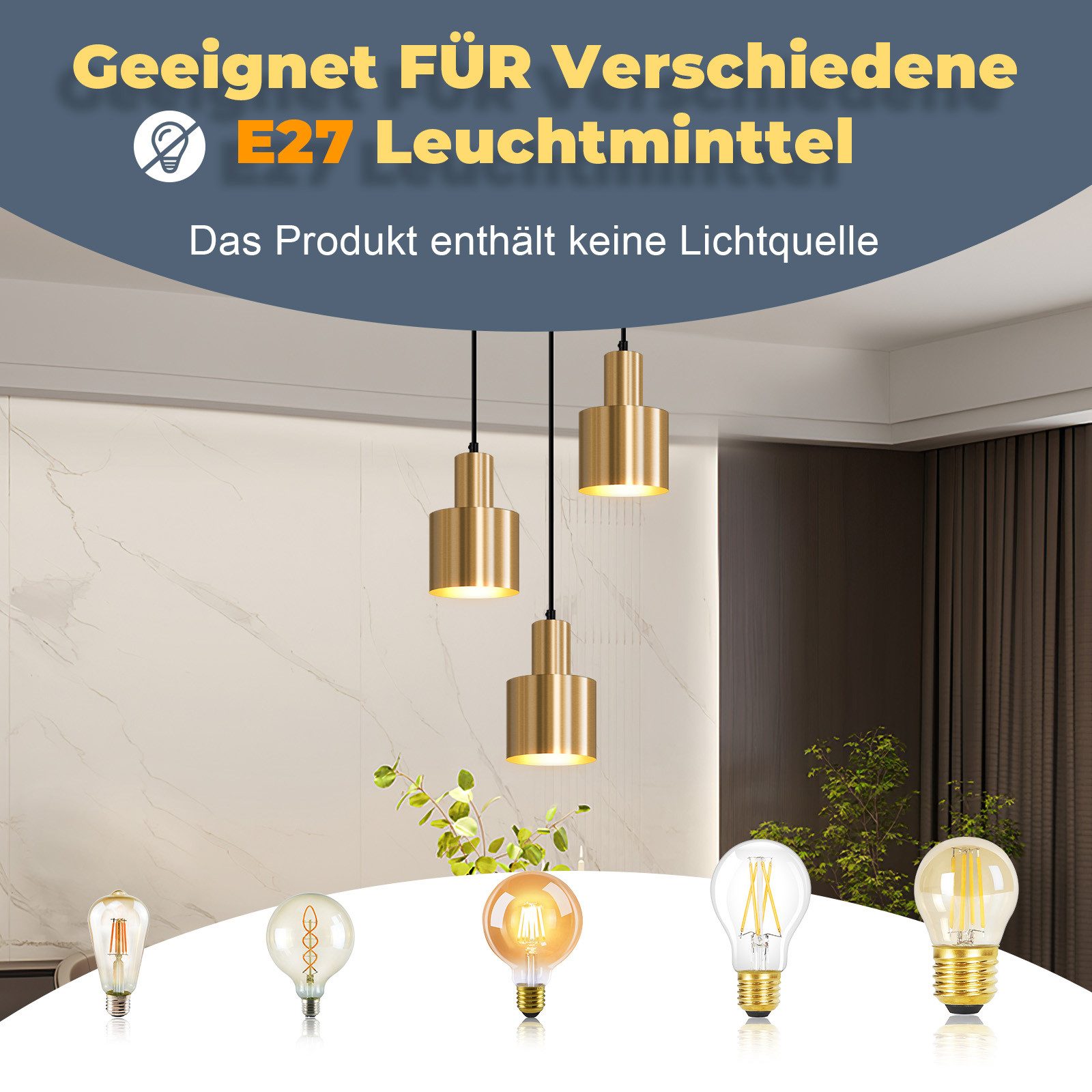NETTLIFE pendellampa matbord pendellampa vintage pendellampa 3 lågor rund modern design E27