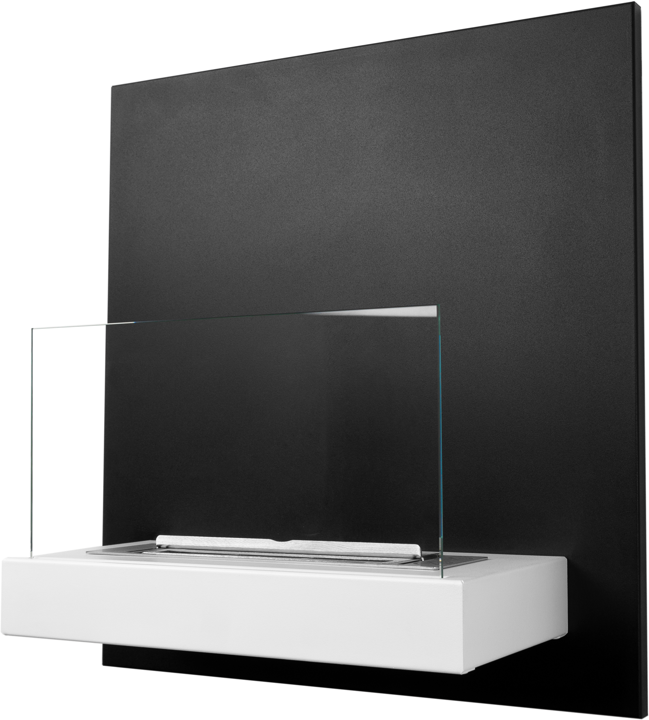bioetanolkamin Board – väggmonterad med säkerhetsglas, svart/vit