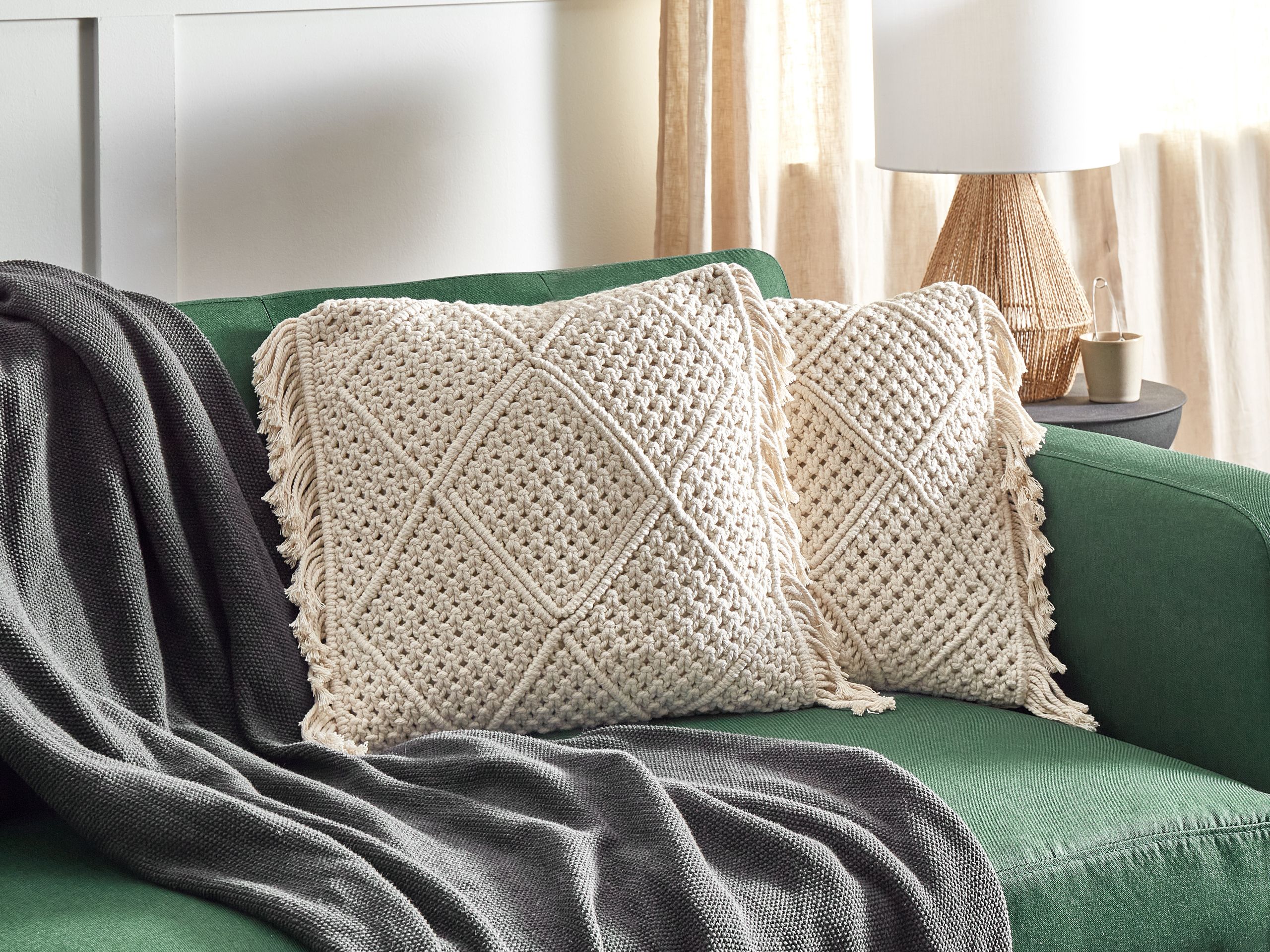 Set med 2 prydnadskuddar BESHAM 45 x 45 cm Bomull Ljusbeige Geometriskt tryck