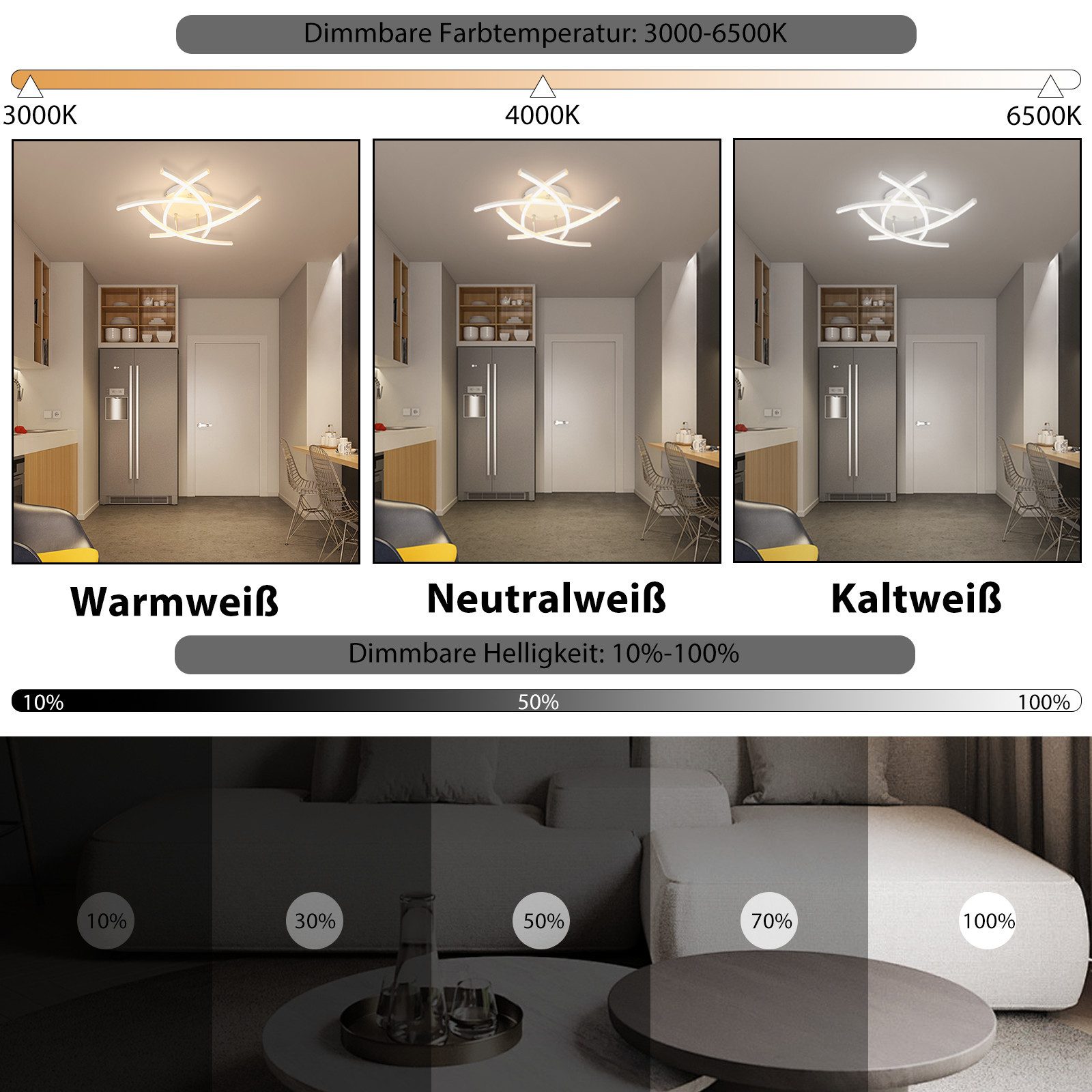 NETTLIFE LED - taklampa för sovrummet, dimbar, 32 W, modern vit, metall, fjärrkontroll