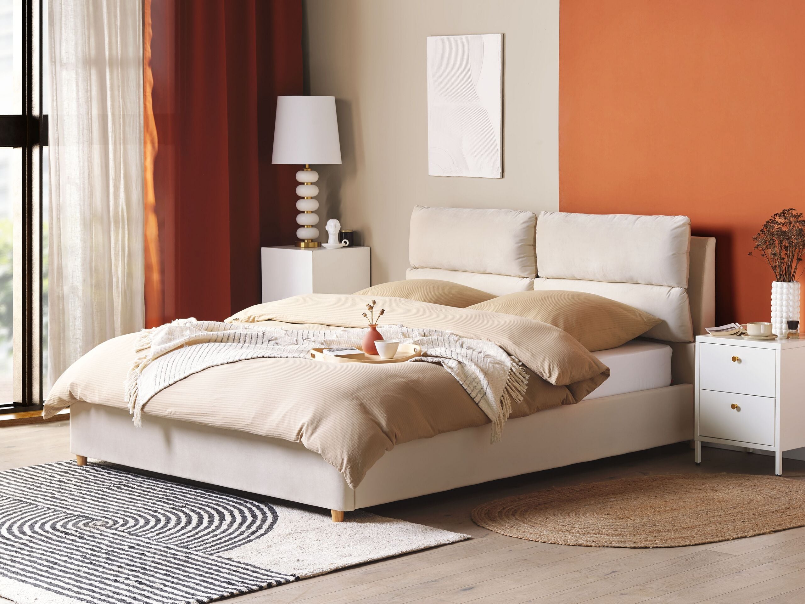 Säng med förvaring BATILLY Sammet Ljusbeige 160 x 200 cm