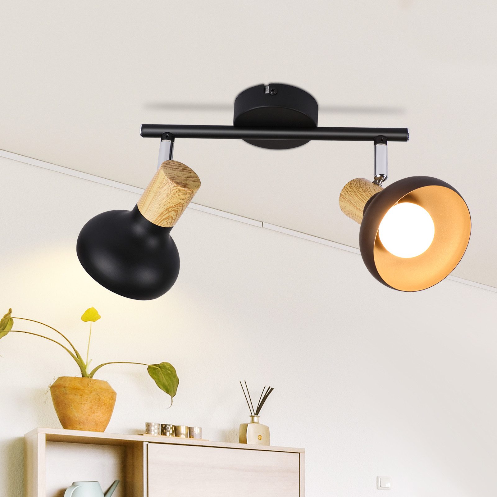 NETTLIFE - taklampa, spotlight, 2 lågor, E14, vintage - svart, taklampa för vardagsrum, hotell
