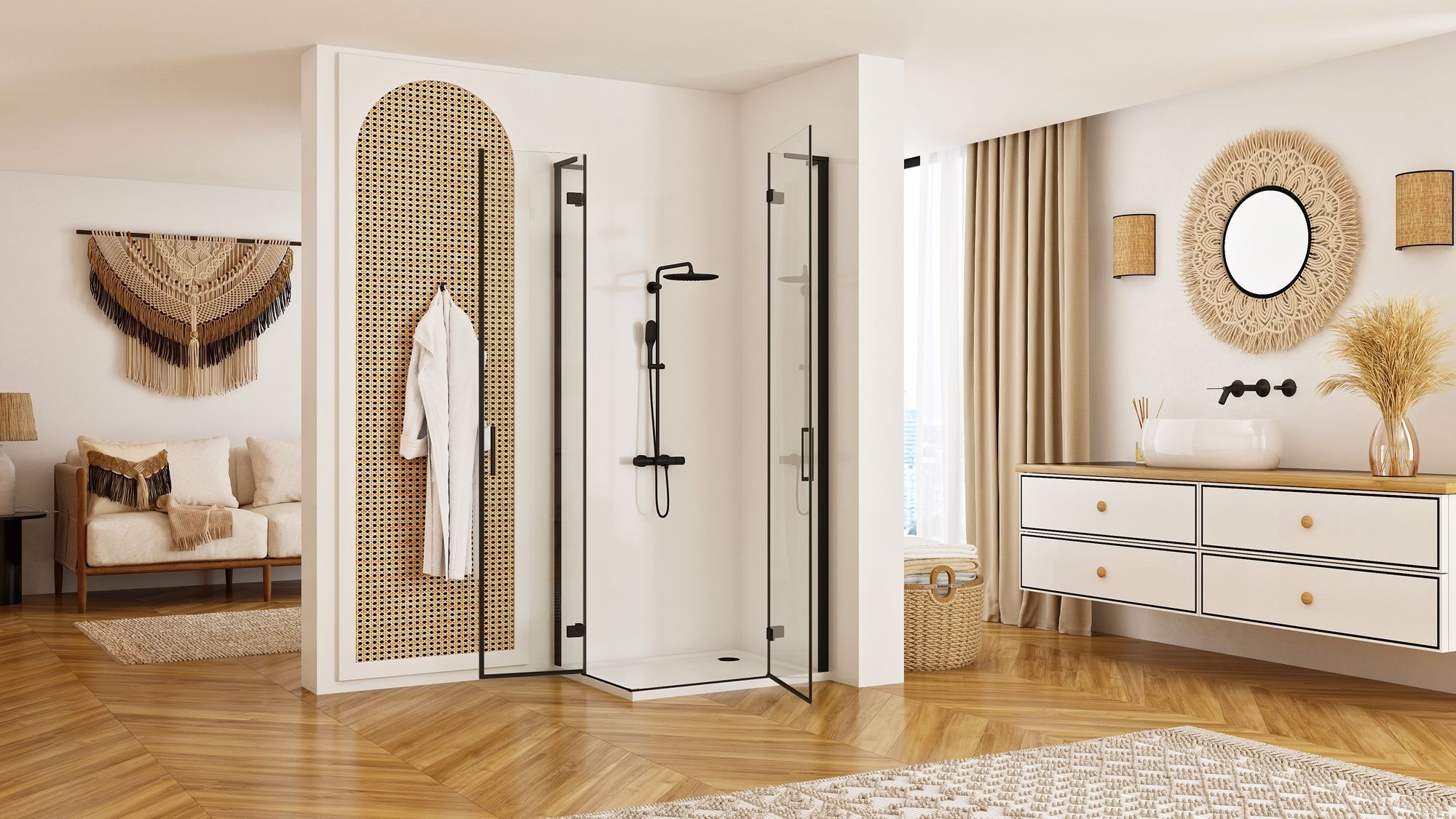 REA Duschkabin HUGO 90x100 Svart, 90x100x200,5cm