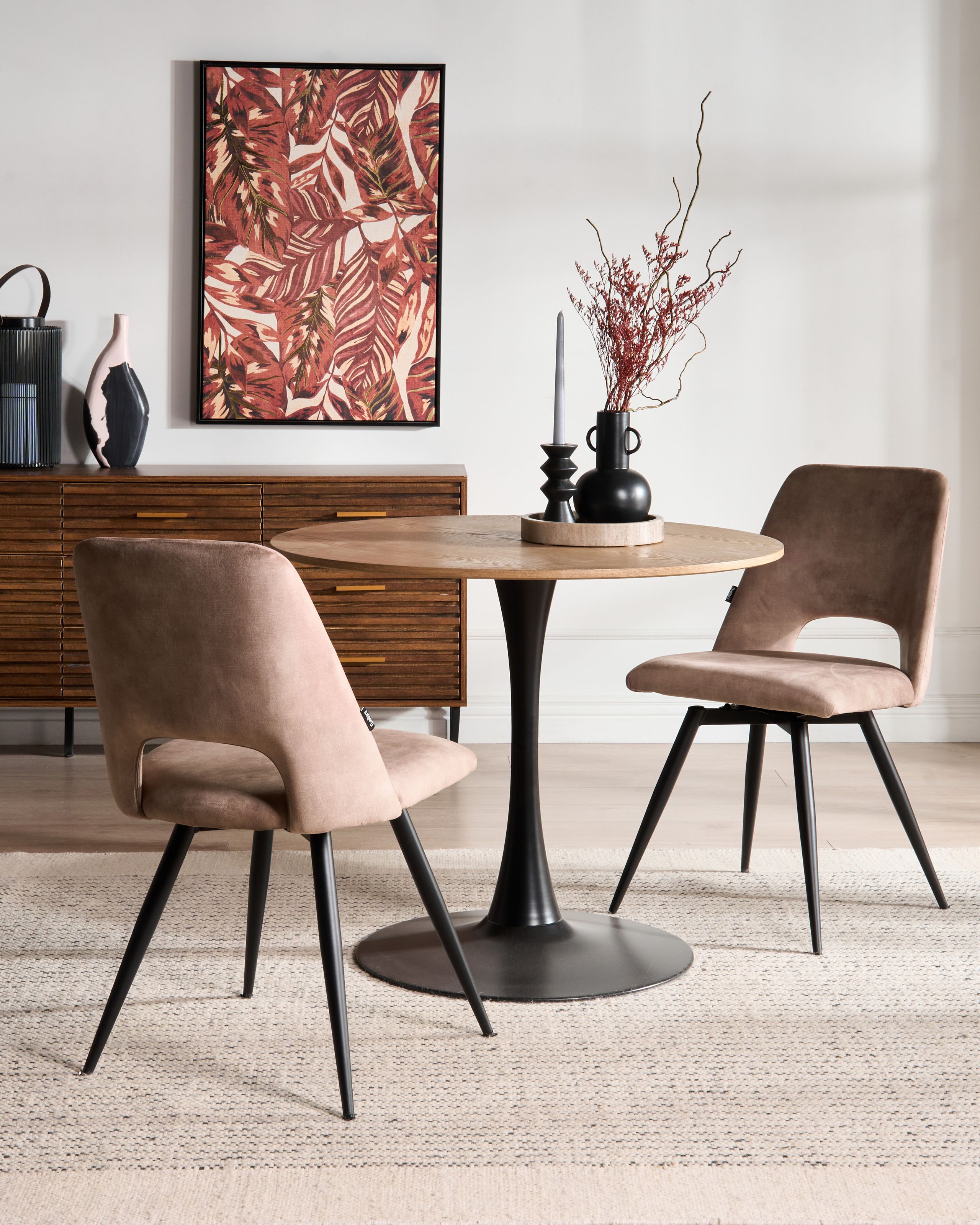 Set med 2 matstolar Vridbar HALLETT Sammet Beige