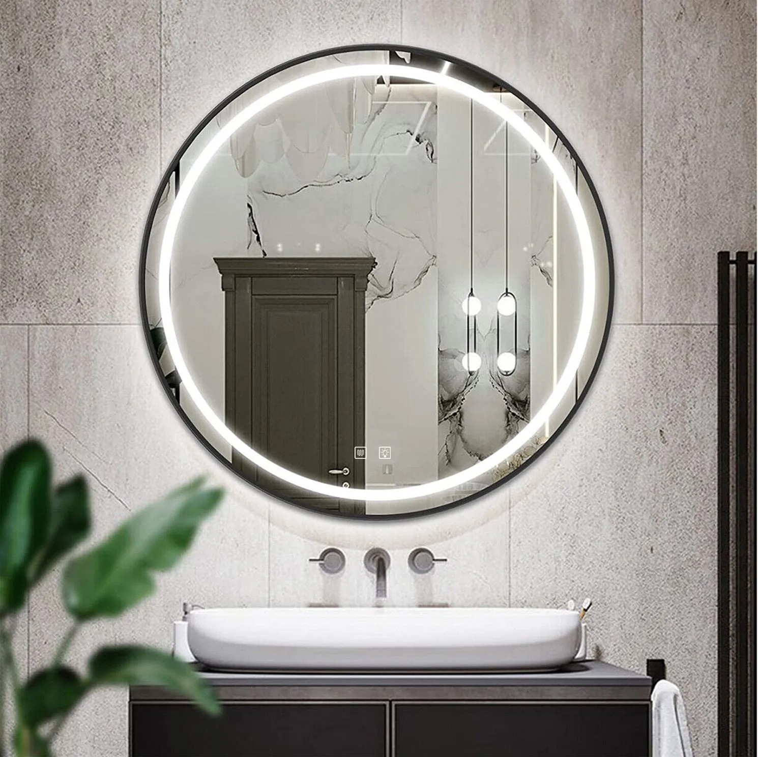 REA spegel LED P11398 MMJ 90cm Svart 90x90x90cm