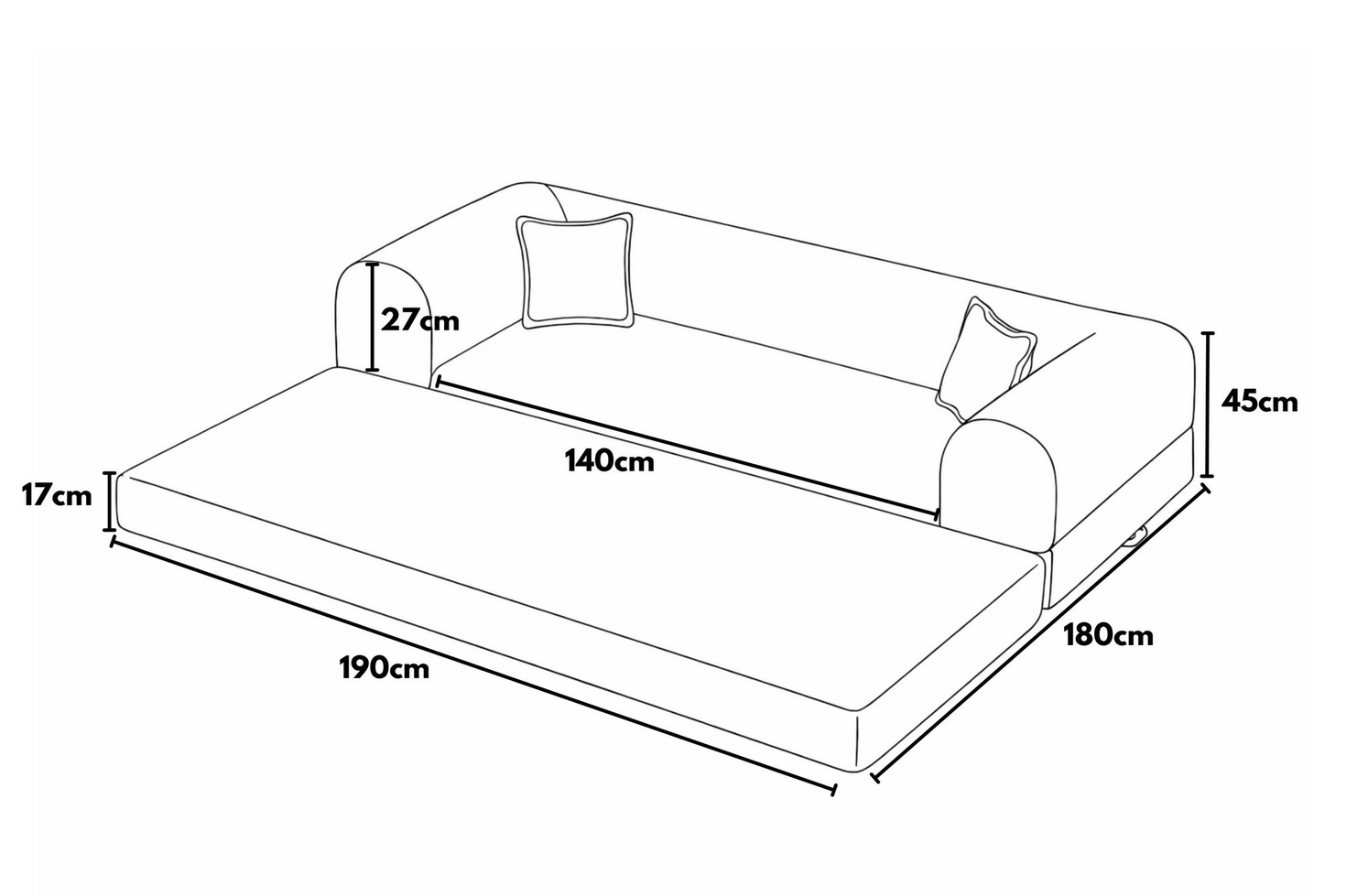 Norda Design 3-sits bäddsoffa Legom Eco 90 x 190 x 36 cm