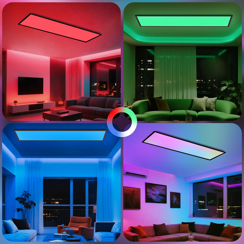 NETTLIFE LED-taklampa 100x25 - Dimbar takpanel RGB färgskiftande lång platt taklampa med fjärrkontroll svart 24W