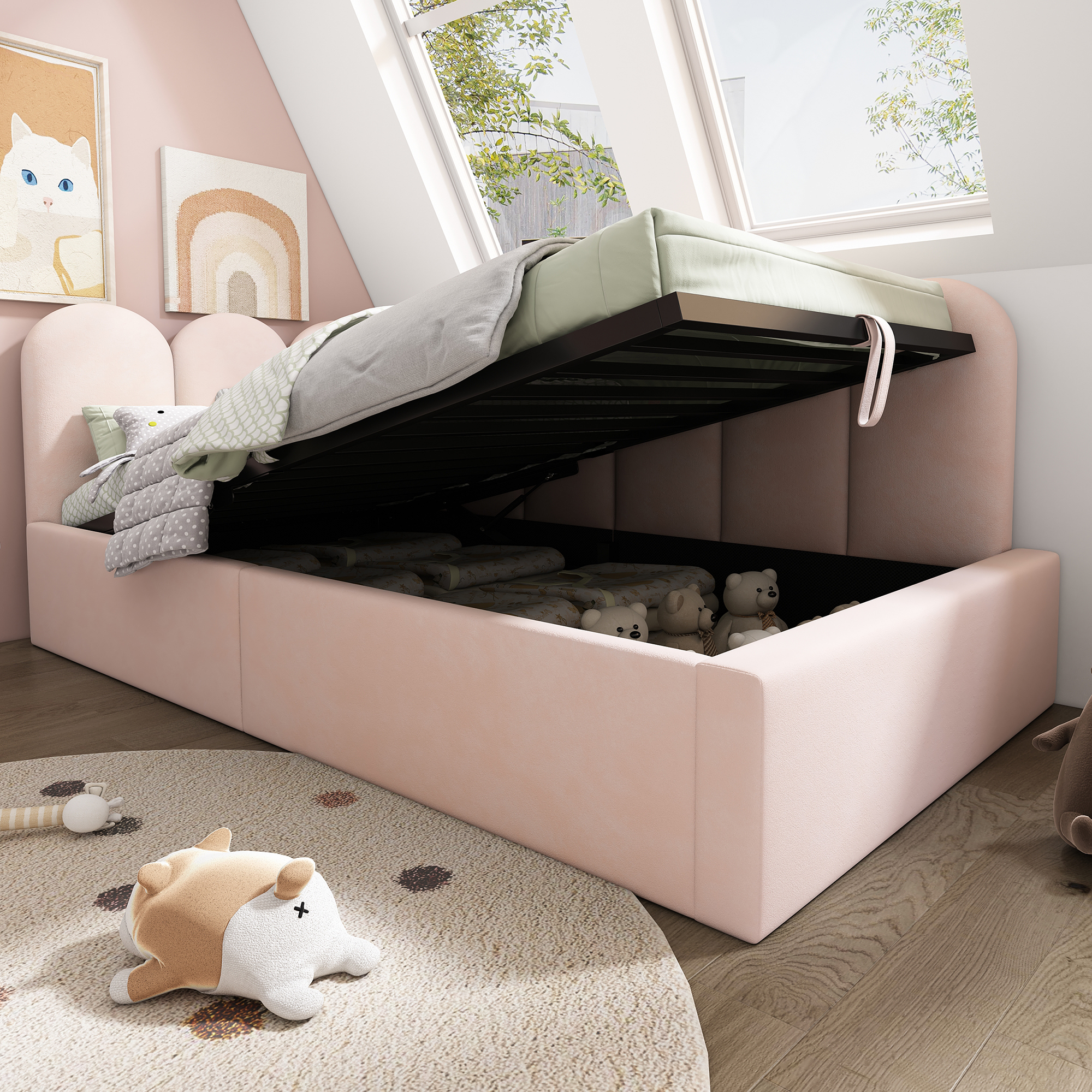 säng 90x200 cm rosa sammet metall