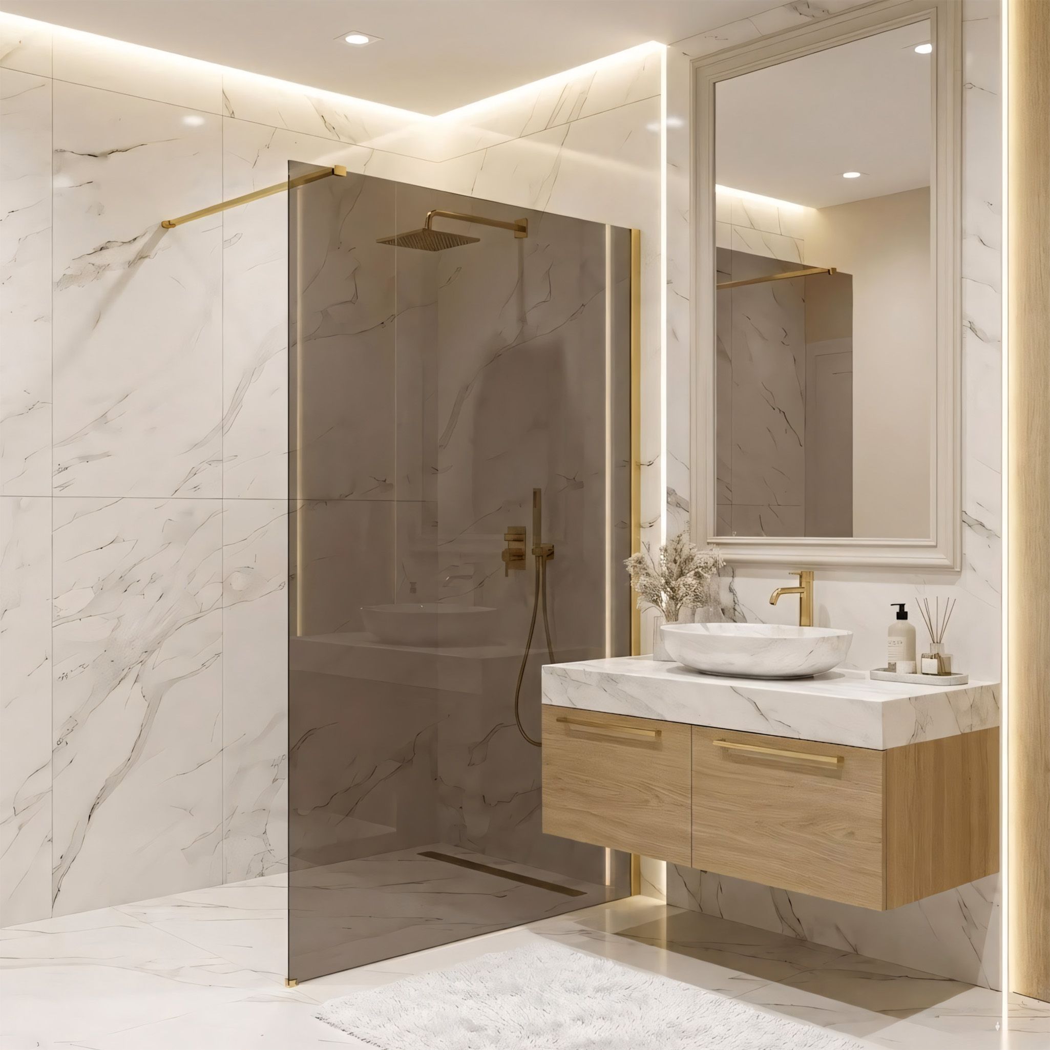 REA Duschvägg Flexi brown 90 Borstat Guld, 120x90x195cm