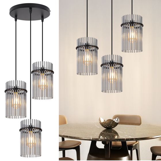 NETTLIFE Svart hänglampa, Glaspendellampa med E27-hållare, 1 ljuskälla, 16 cm, För matbord, För sovrum (utan glödlampa)