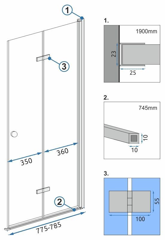 REA Duschkabin FOLD N2 80 Krom, 2,3x78,5x190cm