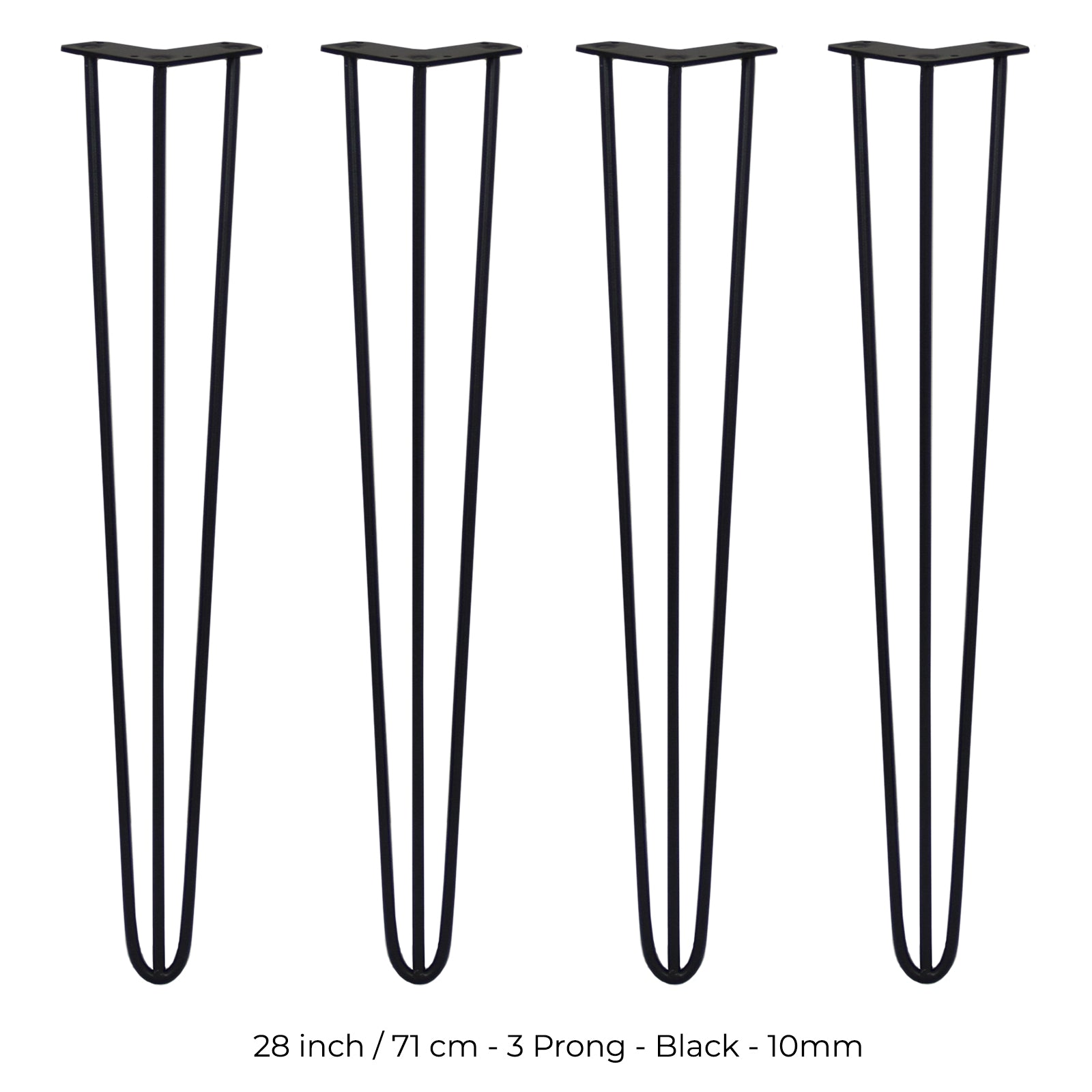 4 x 28" hårnålsben - 3-stift - 10 mm - svarta