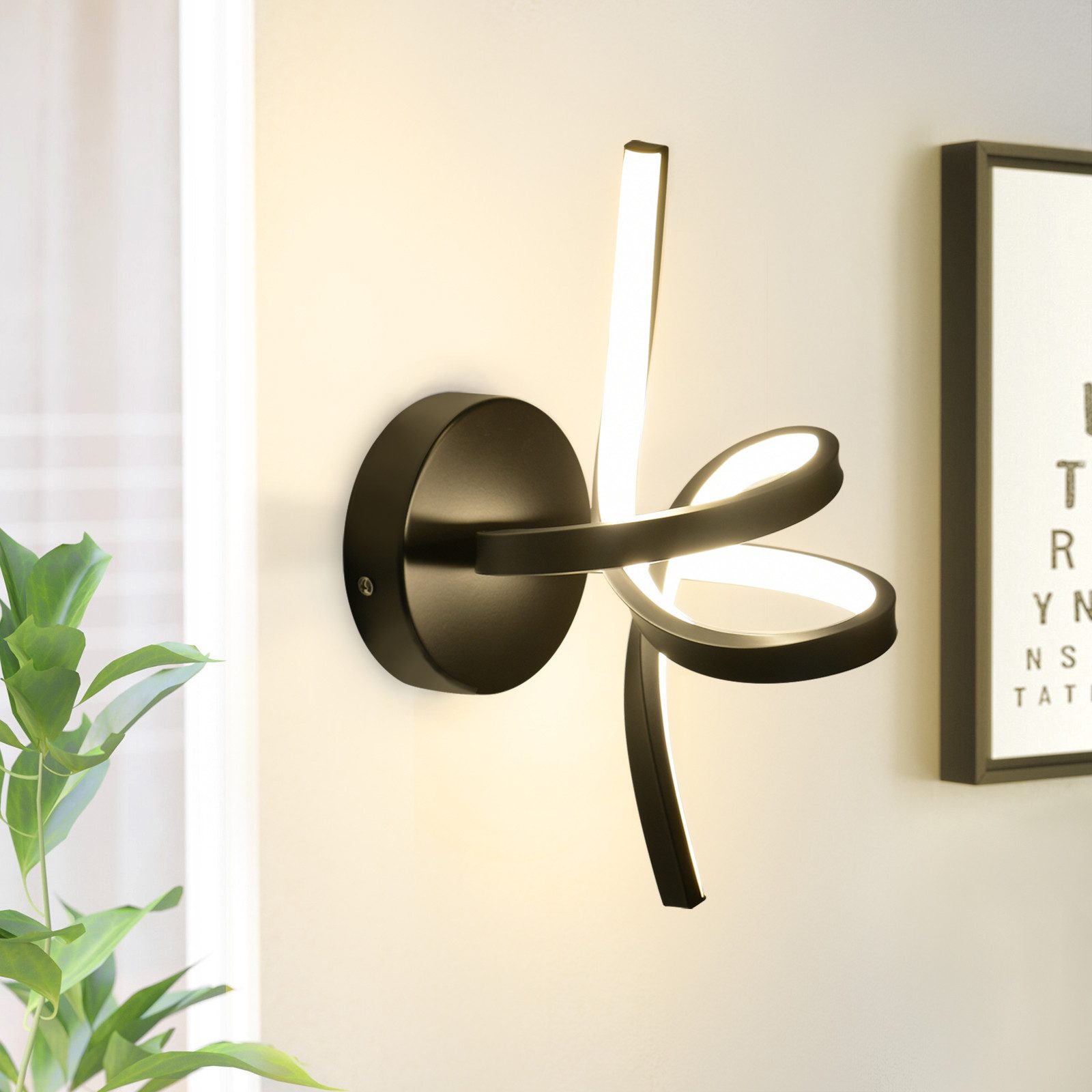 NETTLIFE LED - vägglampa svart för inomhusbruk, 7W, varmvit, 3000K, modern, trappuppgång, aluminium