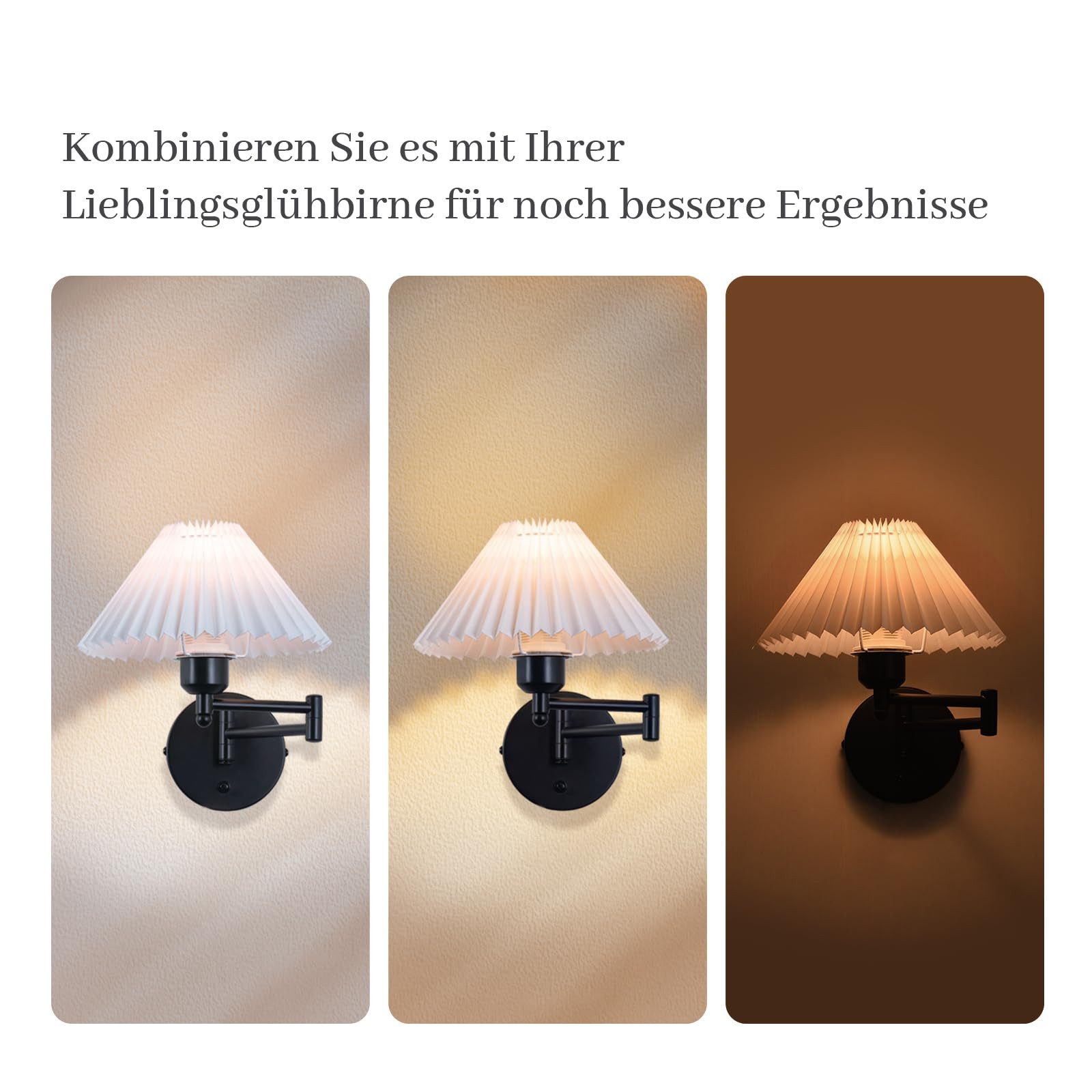 NETTLIFE Vintage - inomhusvägglampa: E27, Retro - lampskärm, justerbar, vägglampa, 40W, max vit, utan, glödlampa