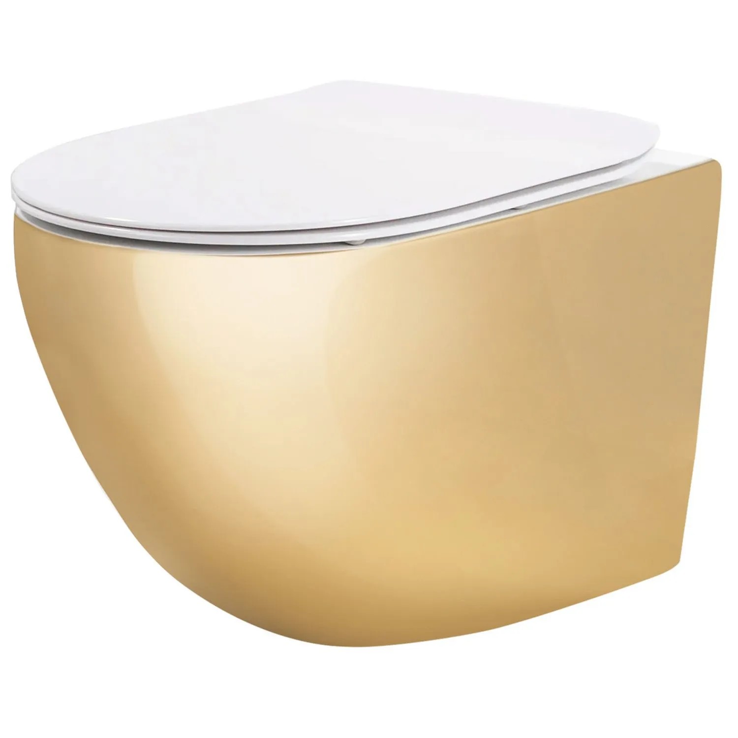 REA Vägghängd Toalettstol CARLO MINI TORNADO NF GOLD WHITE Guld, 49x36,5x35cm