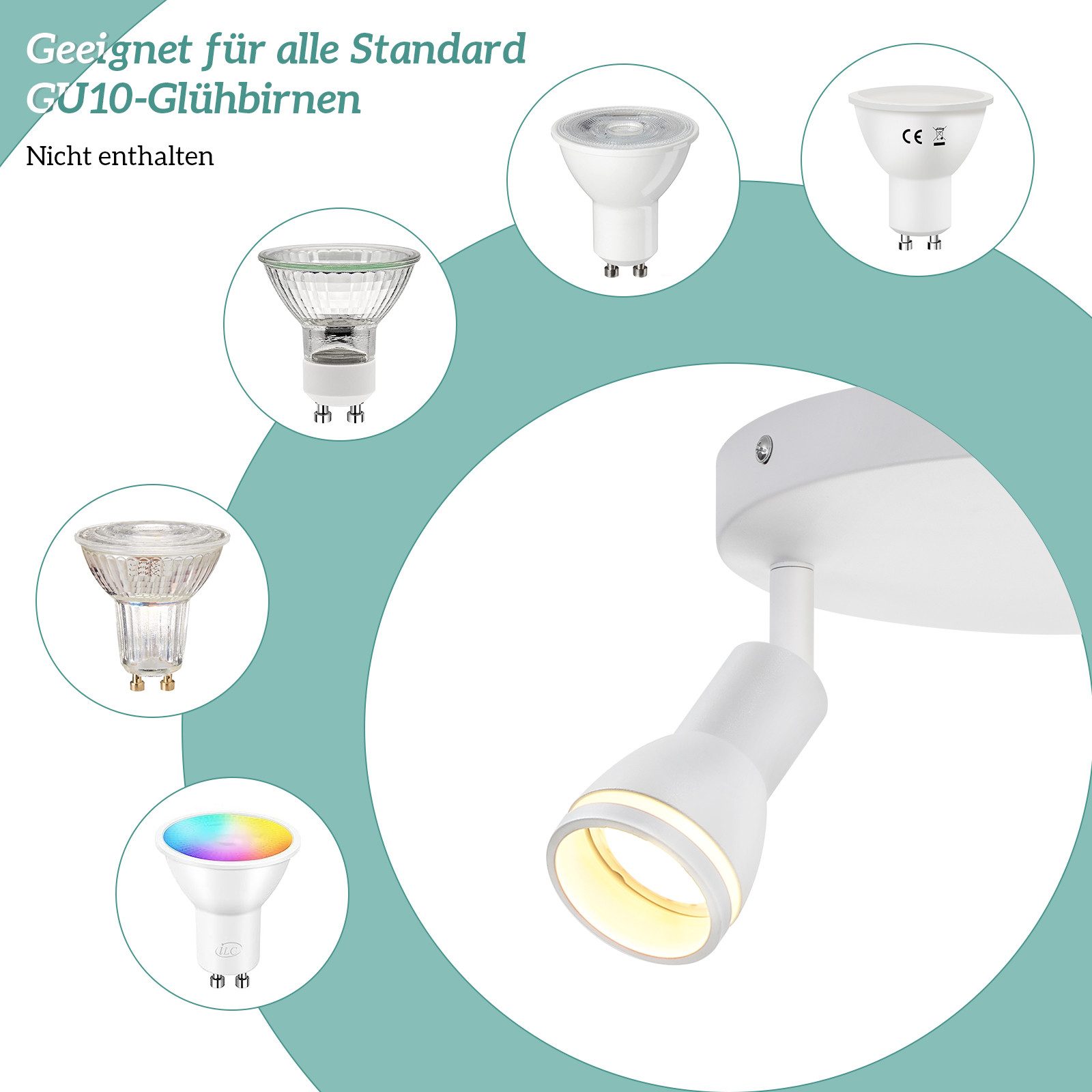 NETTLIFE LED-takspotlight med 2 lampor, vit vardagsrumstaklampa, justerbar spotlight, GU10-spotlight, modern lampa