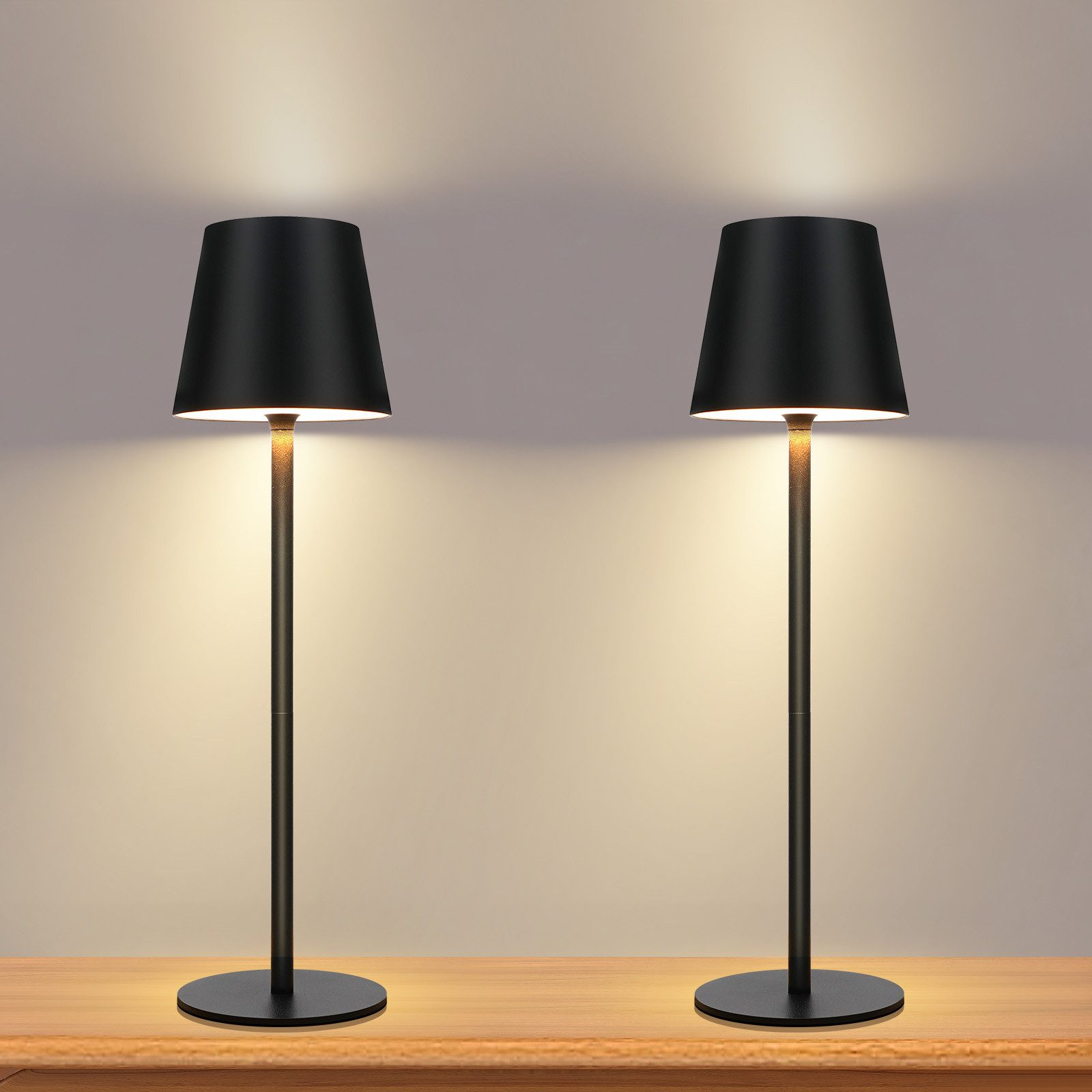NETTLIFE Batteridriven bordslampa, trådlös nattlampa - 2600mha LED-bordslampa, 2 uppladdningsbara touch-dimbara USB-portar