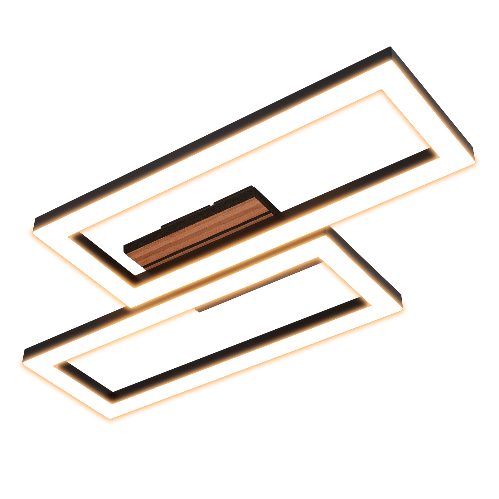 NETTLIFE 50 cm LED-taklampa, svart träeffekt, modern rektangulär taklampa, 3000K varmvit för sovrum, vardagsrum