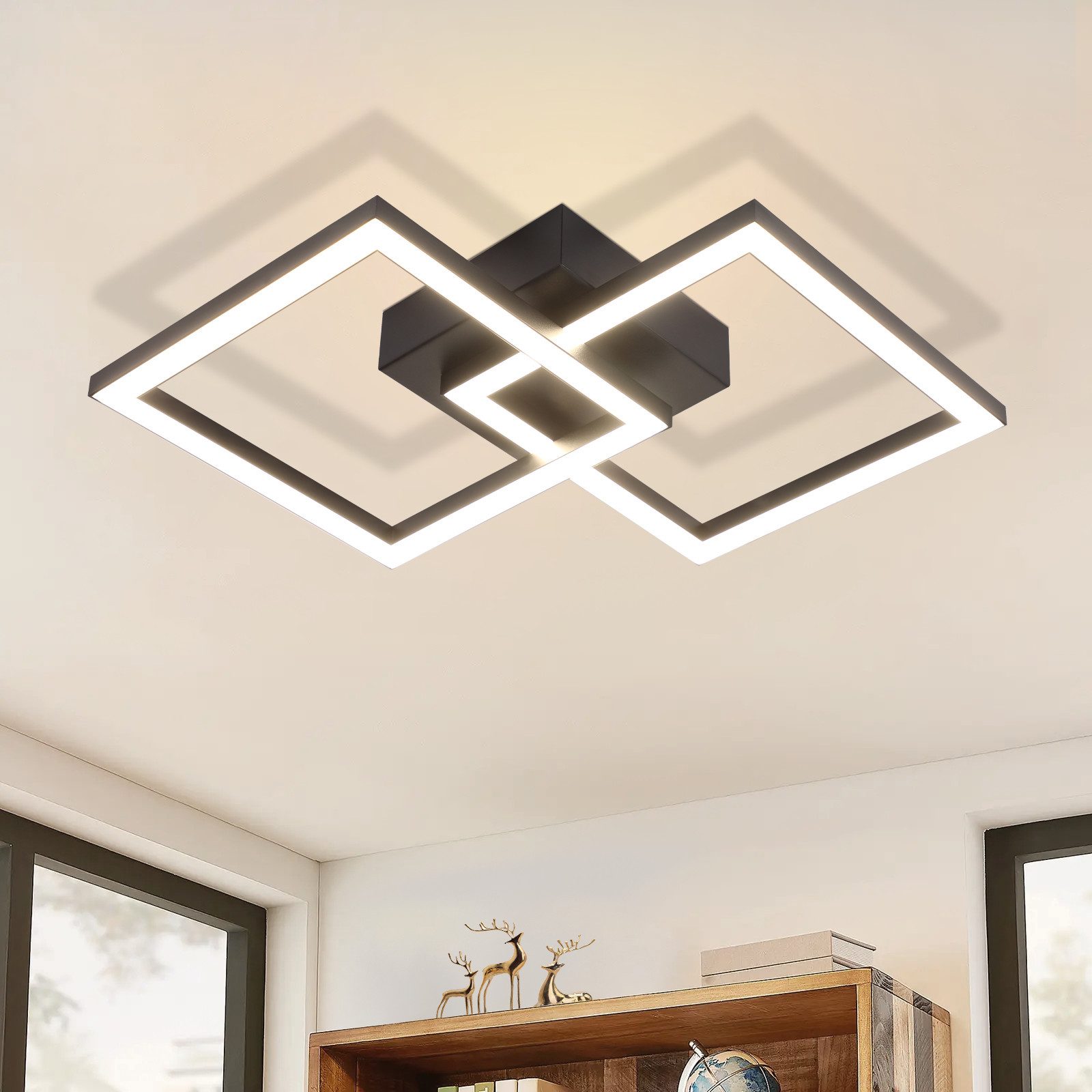 NETTLIFE Square, LED-taklampa, svart, 24W, 4000K, neutralvit, modern kökslampa