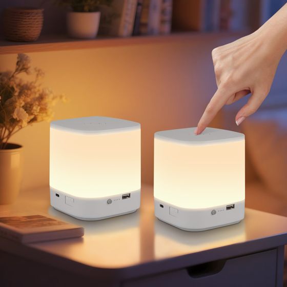 NETTLIFE 2 st LED-bordslampor med 3 färgtemperaturer, sänglampa, 3600 mAh batteri, USB-laddning