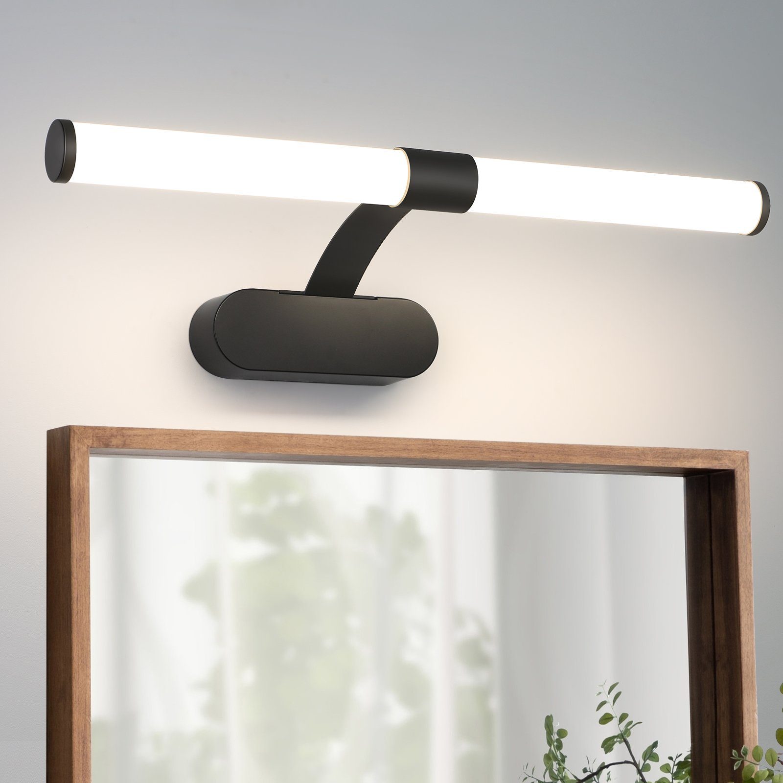 NETTLIFE LED - badrum, vägglampa, LED - spegellampa, neutralvitt ljus, 4000 Kelvin, 6W Vattentät, IP44 bredd, 400 mm, svart