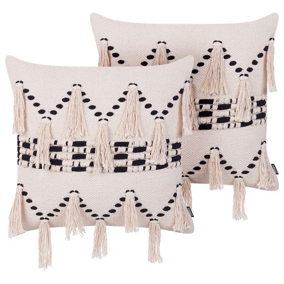 Set med 2 prydnadskuddar THONDI 45 x 45 cm Bomull Beige Randigt