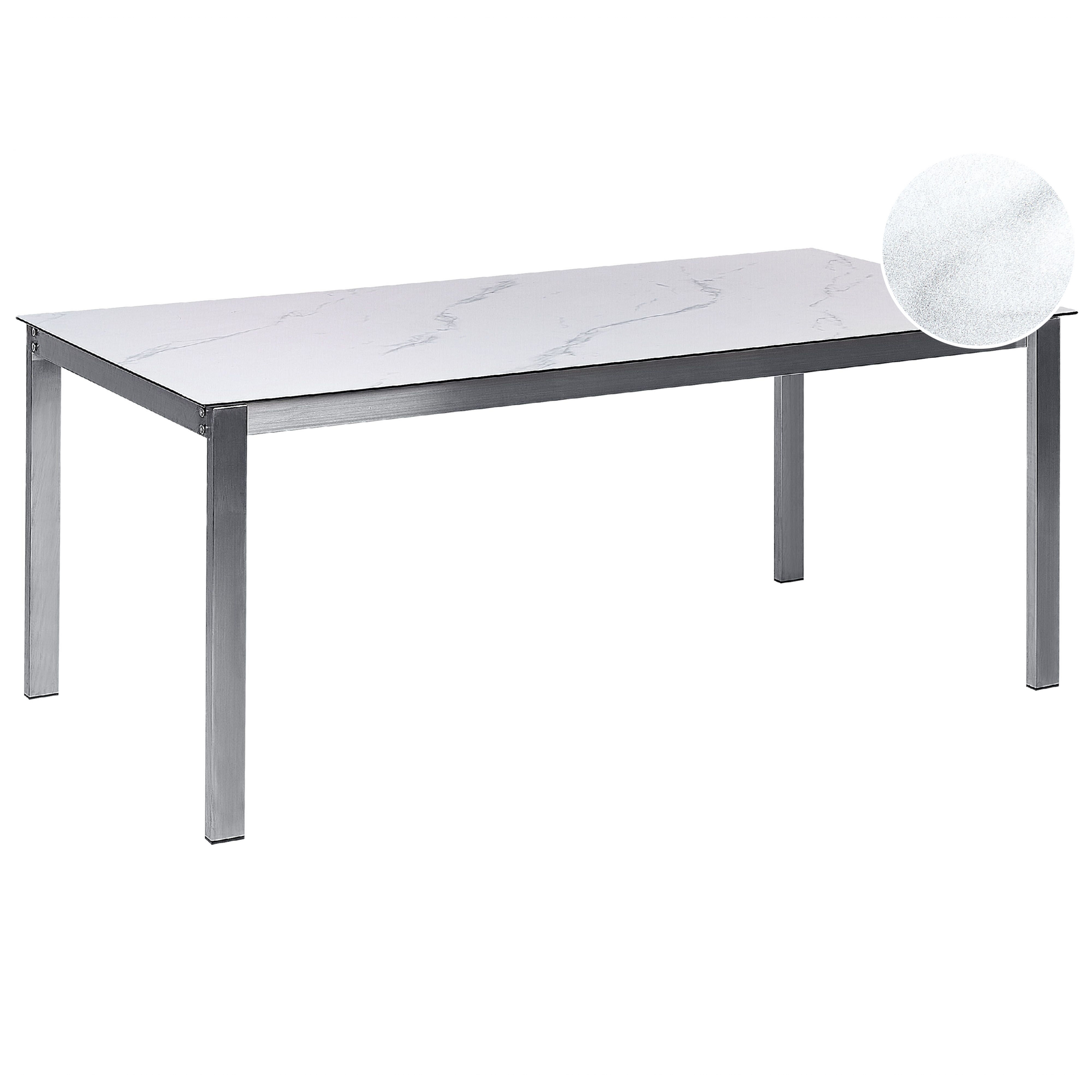 Trädgårdsmatbord COSOLETO 180 cm 90 cm Glas Marmoreffekt Vit