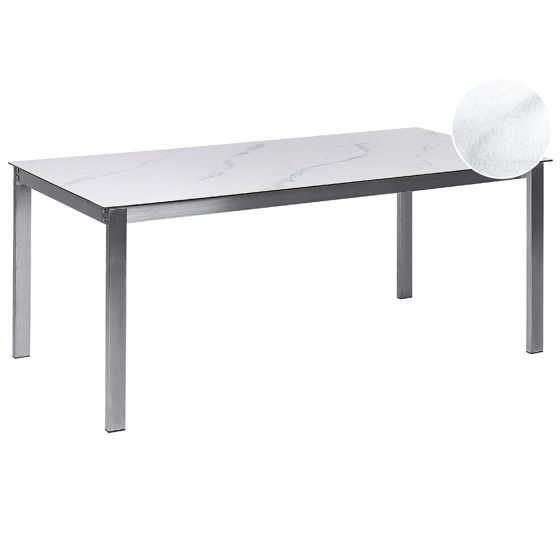 Trädgårdsmatbord COSOLETO 180 cm 90 cm Glas Marmoreffekt Vit