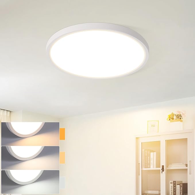 NETTLIFE platt LED-taklampa för sovrum, svart, 18 cm, 15 W, dimbar badrumslampa